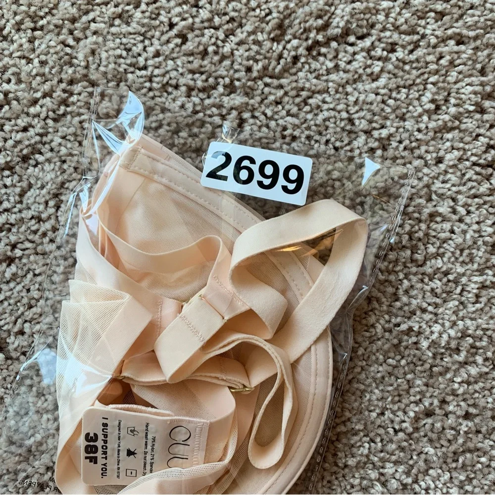 Cuup The Plunge Bra Size 38F Ivory Off White Sheer Mesh Underwire Adjustable - Picture 10 of 10